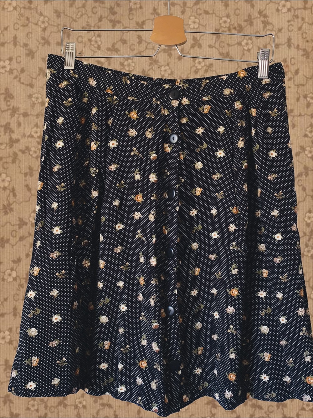 Vintage 80’s/90’s Black Floral Button-Front Mini Skirt Sz 20W (fits XL/XXL)